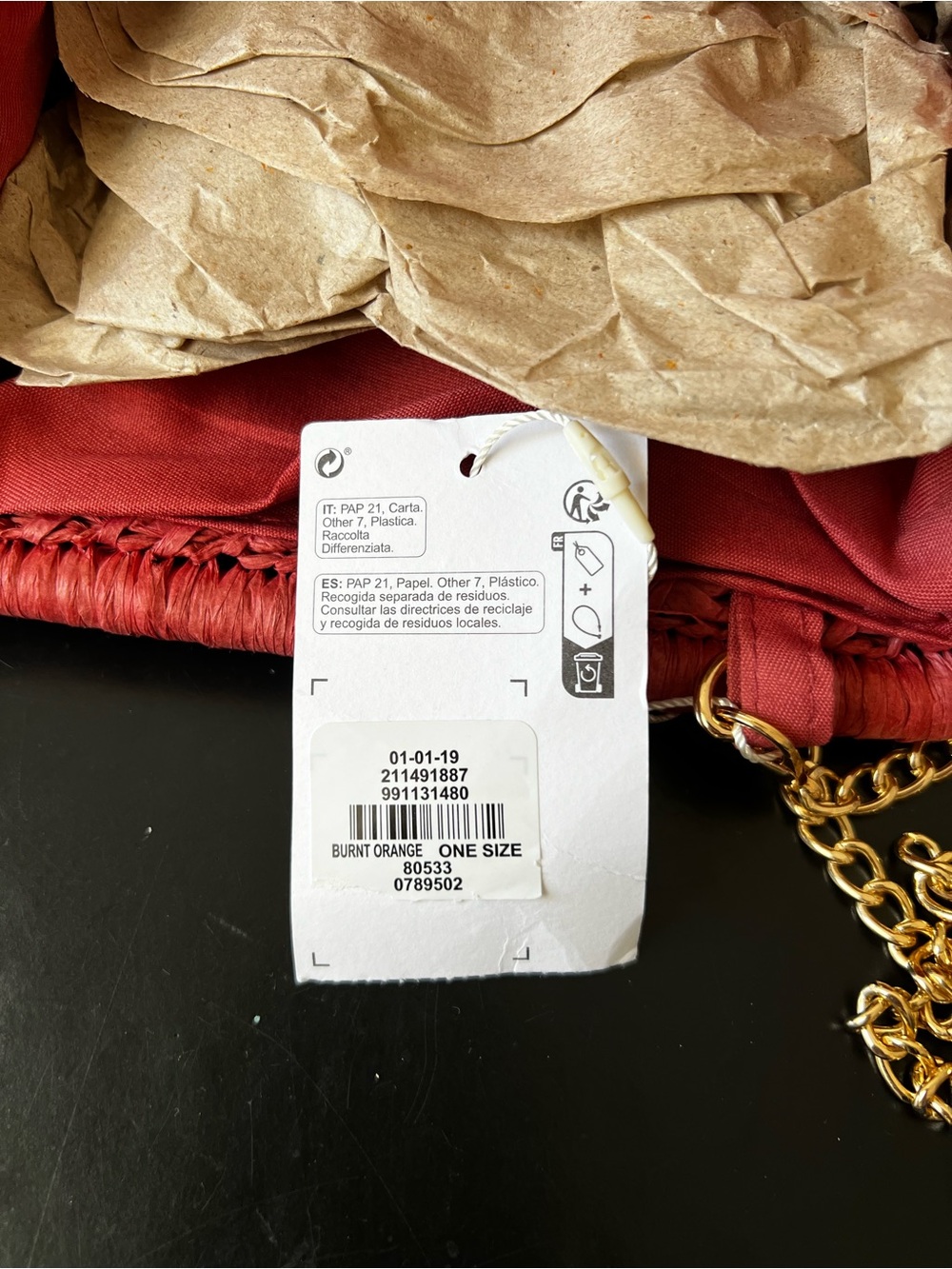 NWT Primark Red/Orange Raffia Chain-Handle Shoulder Bag - Picture 4 of 4